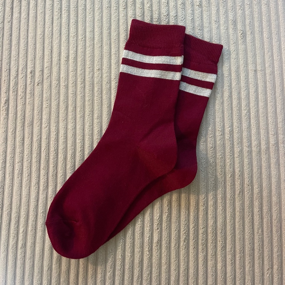 Crew Tube Socks Burgundy Red with White Stripes NWOT